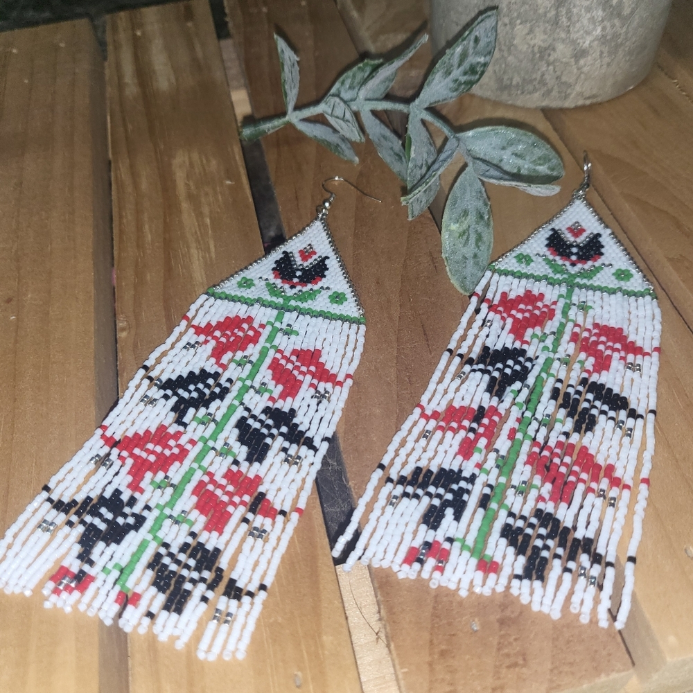 Handmade Beaded Folk Floral Fringe Earrings - Cassidy